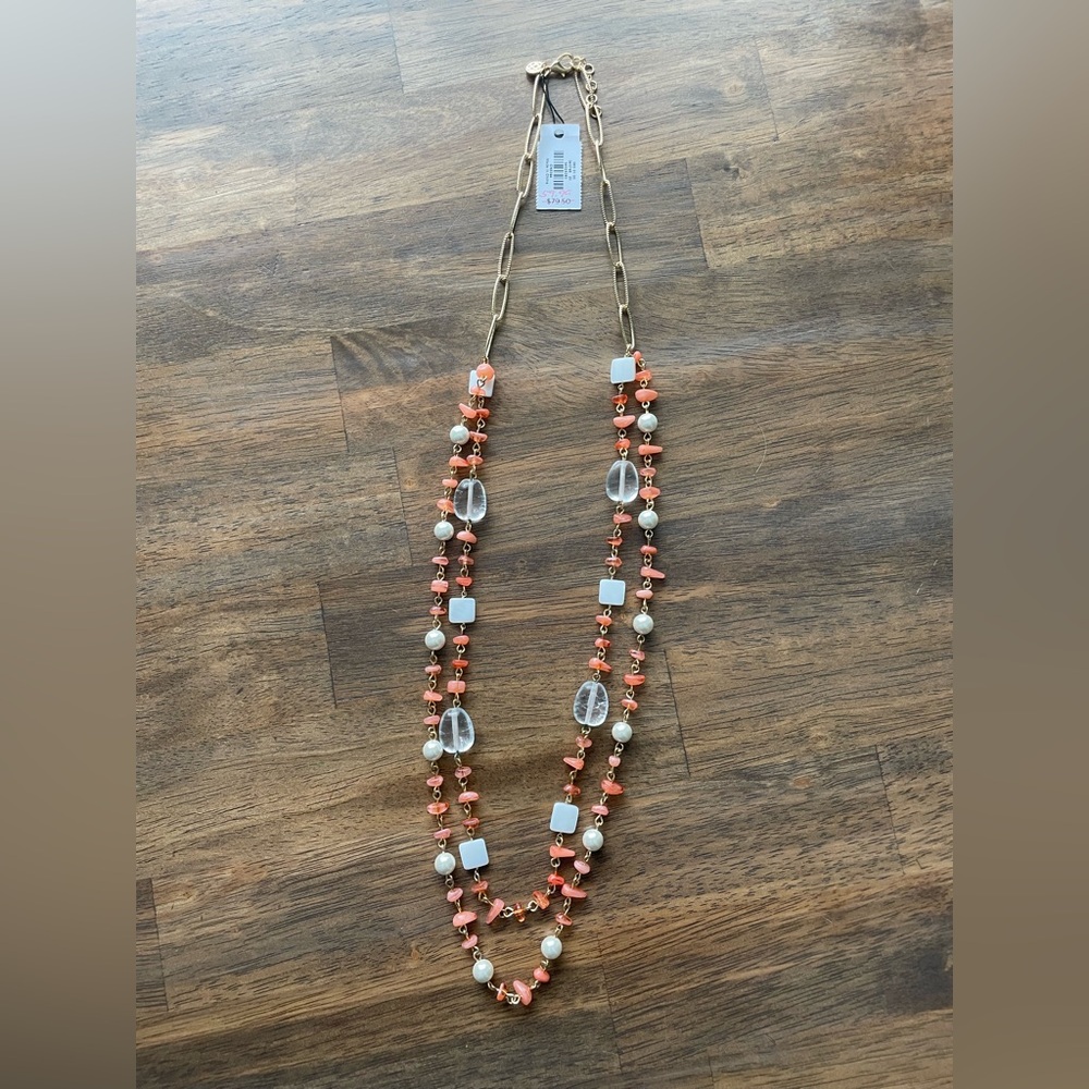 Talbots Orange and Gold Double-Strand Necklace